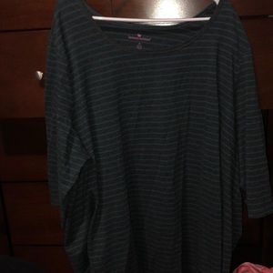3/4 length sleeve tunic grey and turquoise stipe